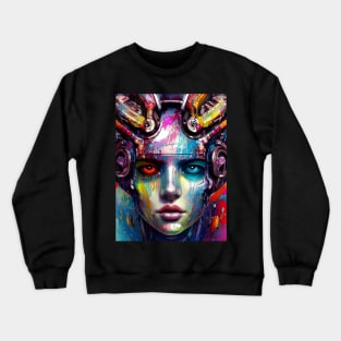 Cyberpunk Girl Dripping in Liquid Rainbow Crewneck Sweatshirt